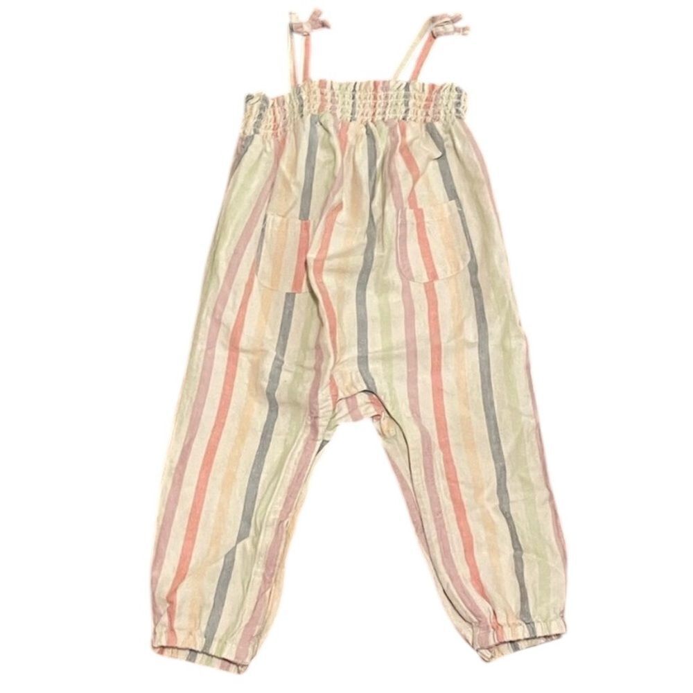 Old Navy Striped Smocked Romper Cream Blue Lavender Green Size 18-24 mos